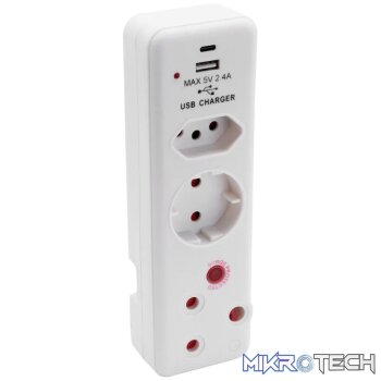 Ellies  3 Way Medium Surge adaptor Schuko