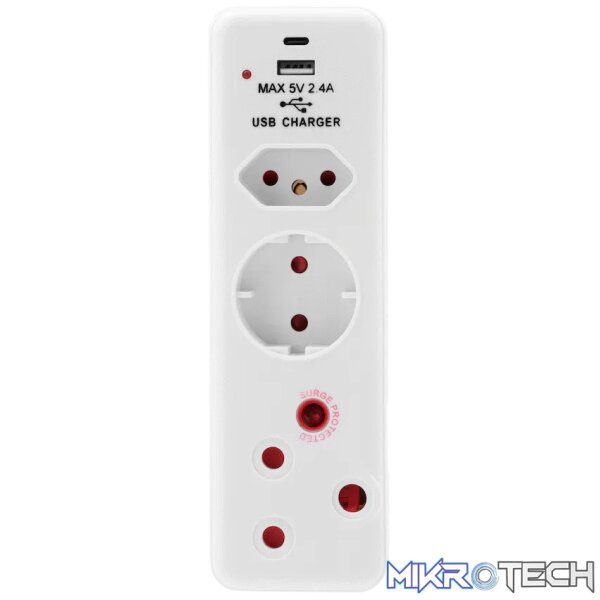Ellies  3 Way Medium Surge adaptor Schuko,with type C + USB - Image 7
