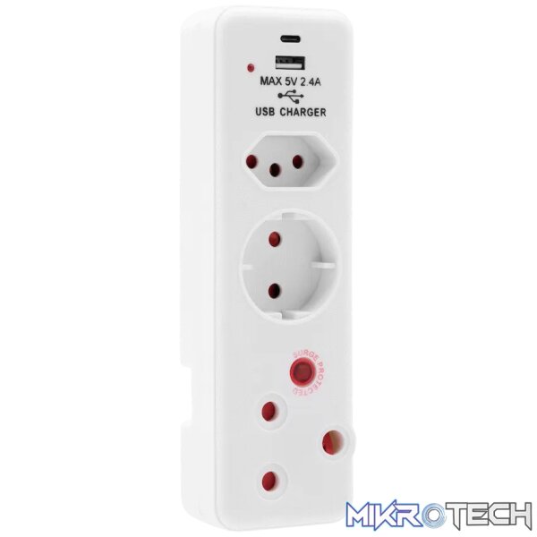 Ellies  3 Way Medium Surge adaptor Schuko,with type C + USB - Image 8