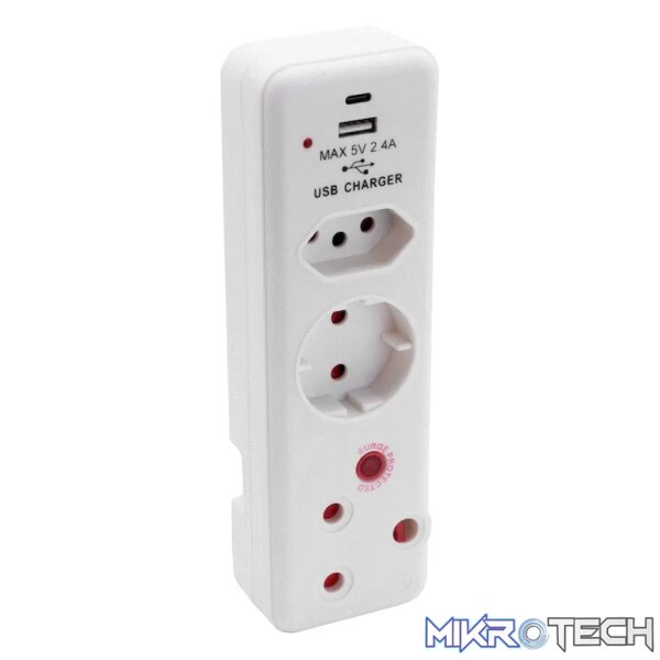 Ellies  3 Way Medium Surge adaptor Schuko,with type C + USB - Image 10