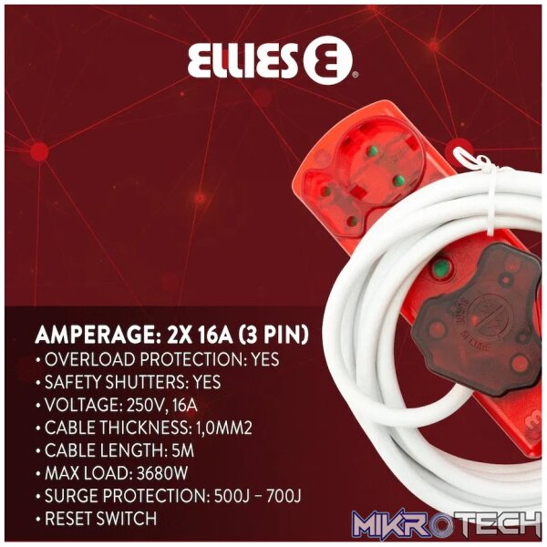 Ellies 4 Way High Surge Extension Lead - 3M - Image 3