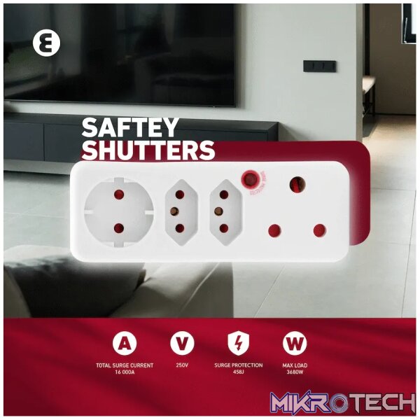 Ellies 4-Way Medium Surge Adaptor with Schuko - White - Image 11