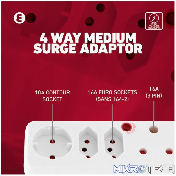 Ellies 4-Way Medium Surge Adaptor with Schuko - White - Image 12