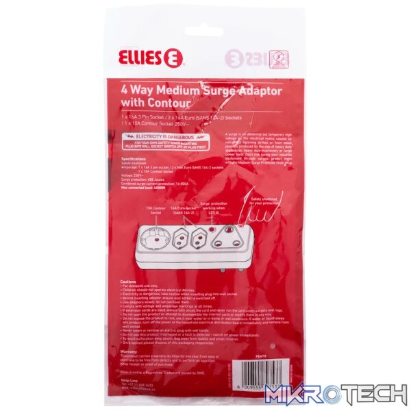 Ellies 4-Way Medium Surge Adaptor with Schuko - White - Image 4