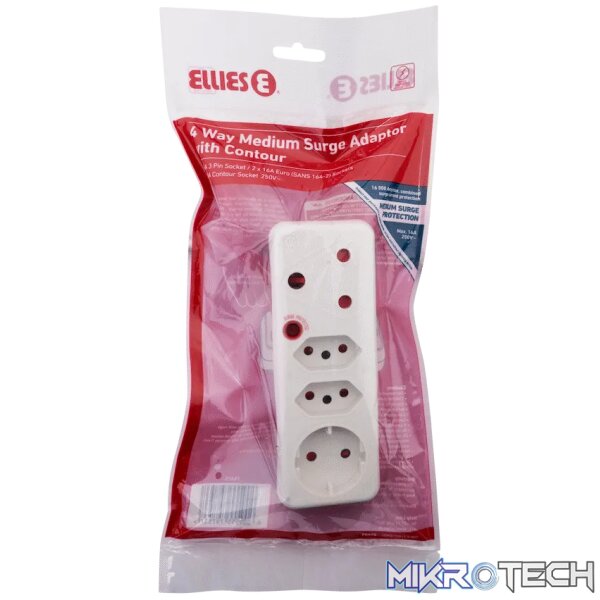 Ellies 4-Way Medium Surge Adaptor with Schuko - White - Image 8