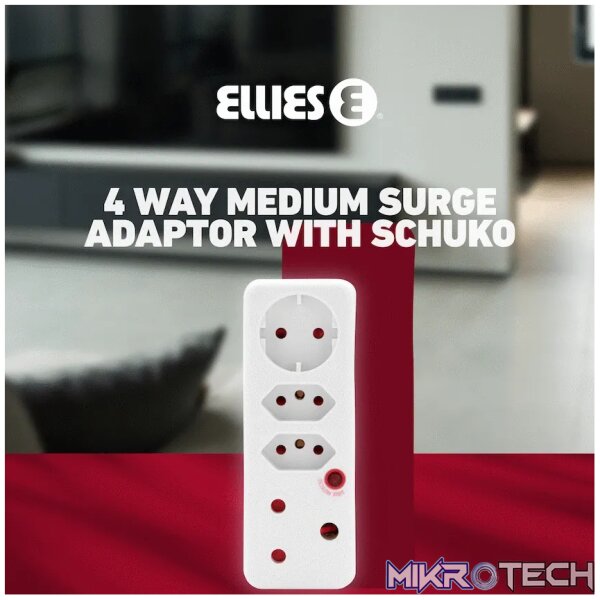 Ellies 4-Way Medium Surge Adaptor with Schuko - White - Image 9