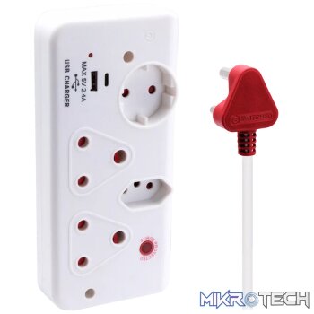Ellies 4-Way Medium Surge Multiplug with USB-A+USB-C 0.5m