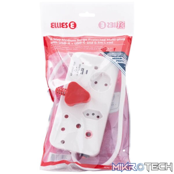 Ellies 4-Way Medium Surge Multiplug with USB-A+USB-C 0.5m - Image 5