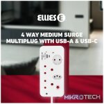 Ellies 4-Way Medium Surge Multiplug with USB-A+USB-C 0.5m - Image 9