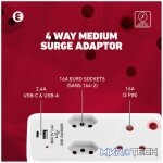 Ellies  4 Way Medium Surge adaptor with type C + USB - Image 12