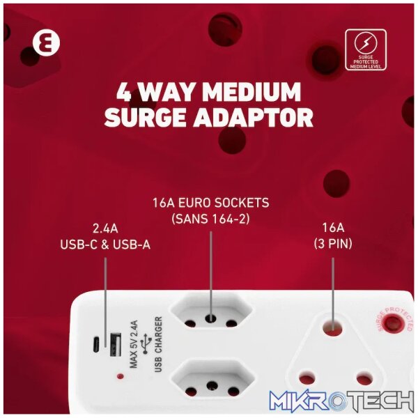 Ellies  4 Way Medium Surge adaptor with type C + USB - Image 12
