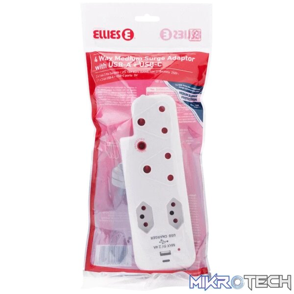 Ellies  4 Way Medium Surge adaptor with type C + USB - Image 5