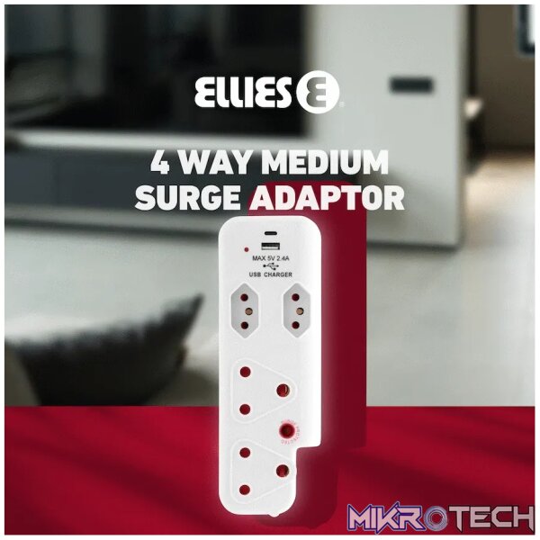 Ellies  4 Way Medium Surge adaptor with type C + USB - Image 9
