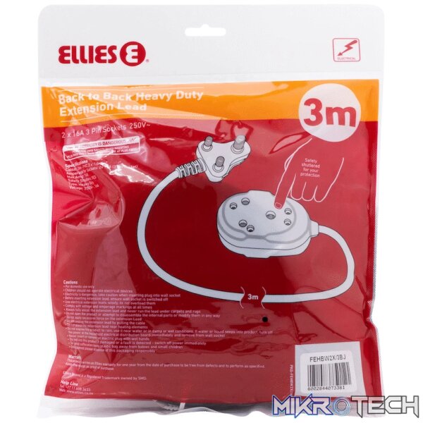 Ellies Back to Back Heavy Duty Extension Lead - 3m - Image 6