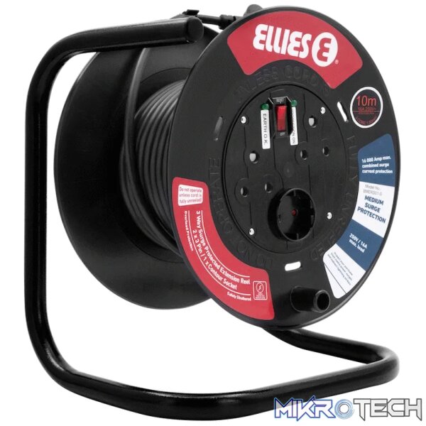 Ellies Heavy Duty Medium Surge Protected Extension Reel 10m - Black - Image 4