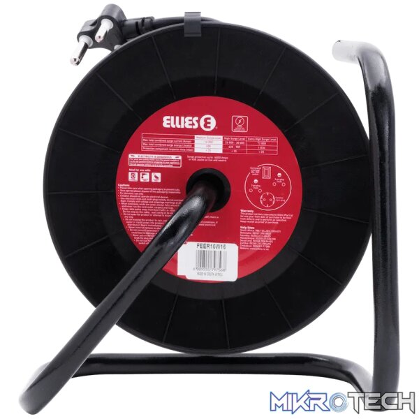 Ellies Heavy Duty Medium Surge Protected Extension Reel 10m - Black - Image 6