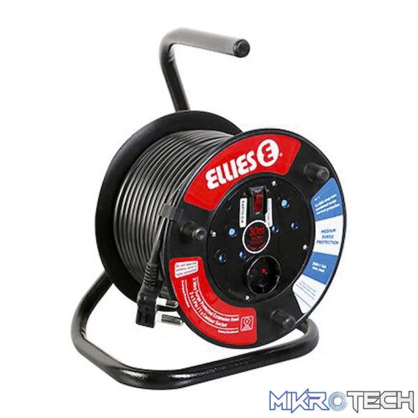 Ellies Heavy Duty Medium Surge Protected Extension Reel 10m - Black Ellies Heavy Duty Medium Surge Protected Extension Reel 10m - Black