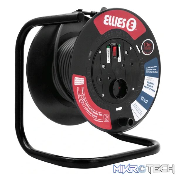 Ellies Heavy Duty Medium Surge Protected Extension Reel 10m - Black - Image 8