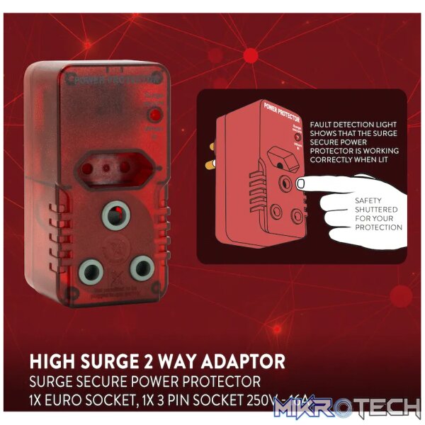 Ellies High Surge Adaptor 1x 5a (Euro), 1x 16a (3-Pin) - Image 3