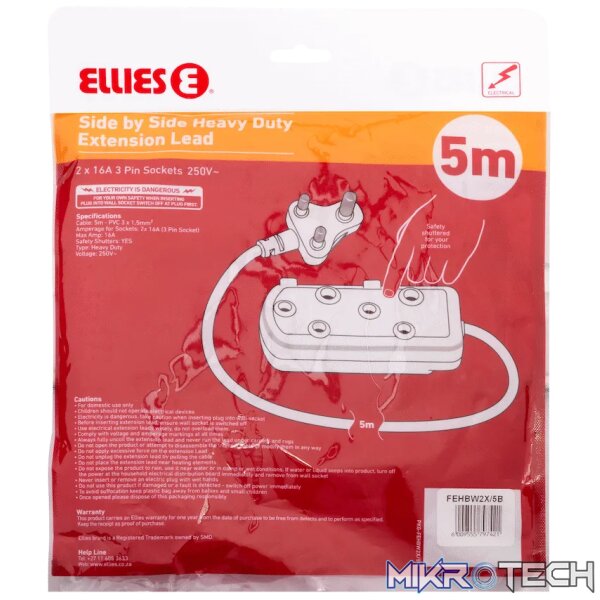 Ellies Side by Side Heavy Duty Extension Lead-5M-BK - Image 4