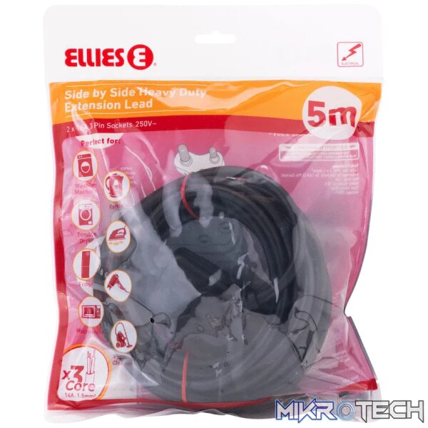 Ellies Side by Side Heavy Duty Extension Lead-5M-BK - Image 8