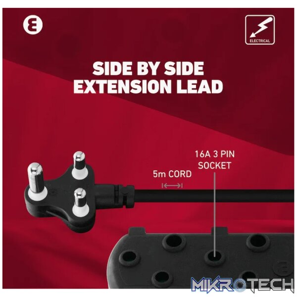 Ellies Side by Side Heavy Duty Extension Lead-5M-BK - Image 9