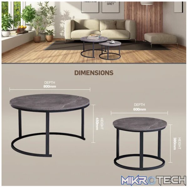 Everfurn Indus Nesting Coffee Table Marble Grey 2 - Piece - Image 9