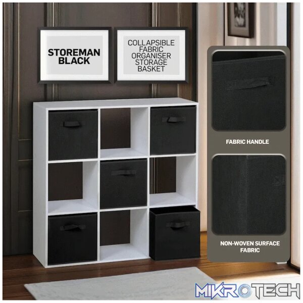 Everfurn Storeman Black, Collapsible Fabric Organiser Storage Basket - Single - Image 3