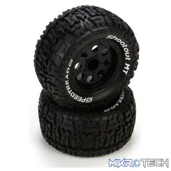 FR/R TirePrmntBlk Wheel (2):1:10 2wd/4