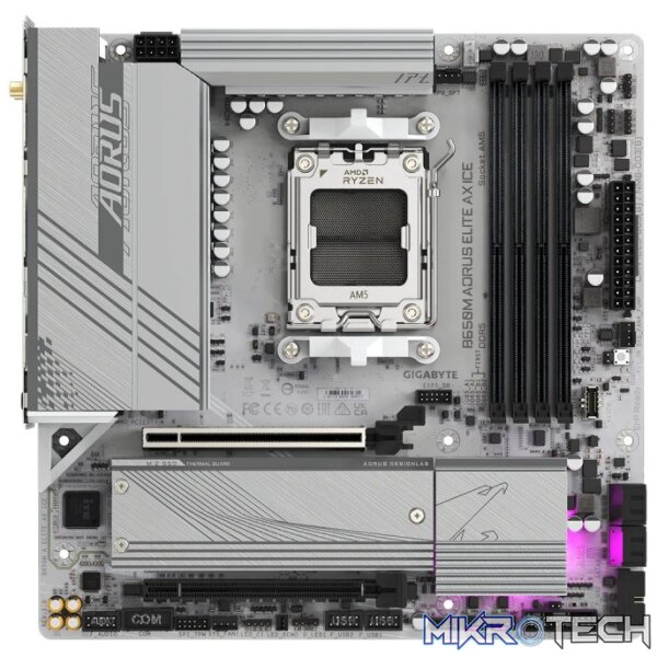 Gigabyte B650M AORUS ELITE AX ICE AMD B650 Ryzen Socket AM5 Micro-ATX Motherboard - Image 2