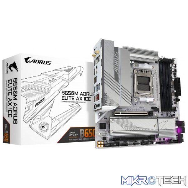 Gigabyte B650M AORUS ELITE AX ICE AMD B650 Ryzen Socket AM5 Micro-ATX Motherboard Gigabyte B650M AORUS ELITE AX ICE AMD B650 Ryzen Socket AM5 Micro-ATX Motherboard