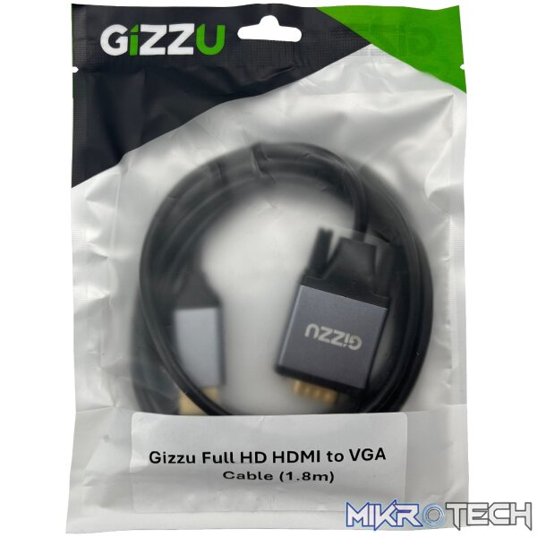 Gizzu Full HD HDMI to VGA Cable (1.8m) - Black - Image 2