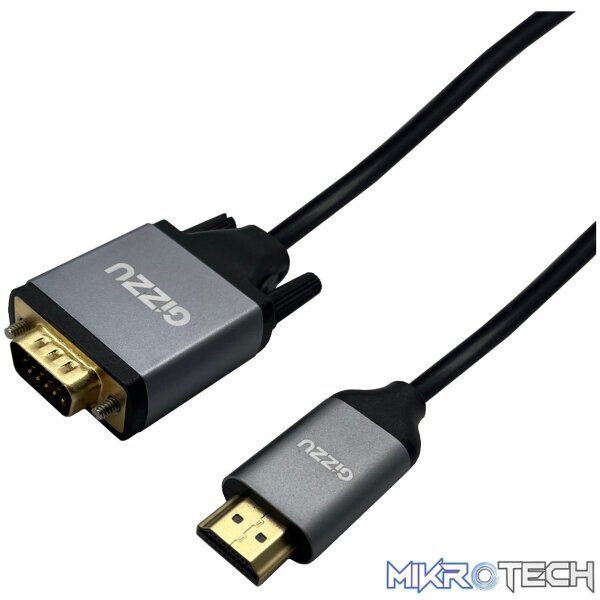 Gizzu Full HD HDMI to VGA Cable (1.8m) - Black Gizzu Full HD HDMI to VGA Cable (1.8m) - Black