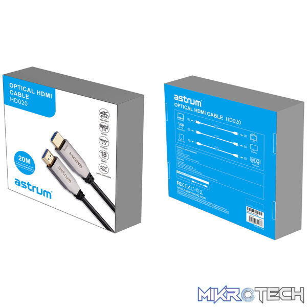 HD020 4K V2.0 Fibre Optical HDMI Male to Male 20 Meter Cable - Image 3