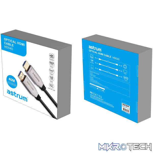 HD040 4K V2.0 Fibre Optical HDMI Male to Male 40 Meter Cable - Image 3