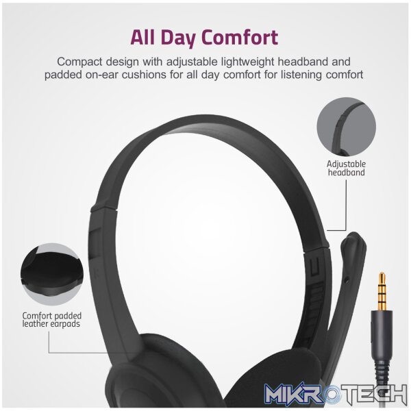 HS600 Over-Ear Headphones with Mic, 1 x 3.5mm Aux Jack for Mic/Audio - Image 3