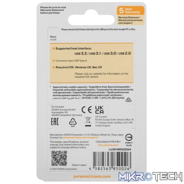 Kioxia U301- 32GB USB 3.2-GEN1 - Image 6