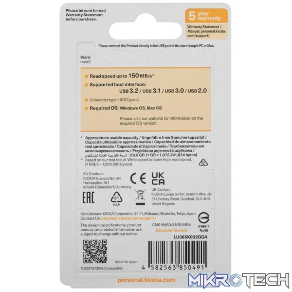 Kioxia U365 - 32gb USB 3.2 Yamabiko Slider Type - Image 6