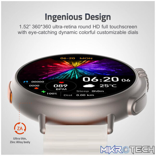 MT31 Smart Watch 1.52" HD IP67 with Call Sports HR BP Body Temp - Image 2