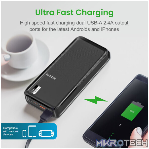 PB205 Dual USB Ultra Slim Fast Charge Power Bank 20000mAh 2.1A - Image 3