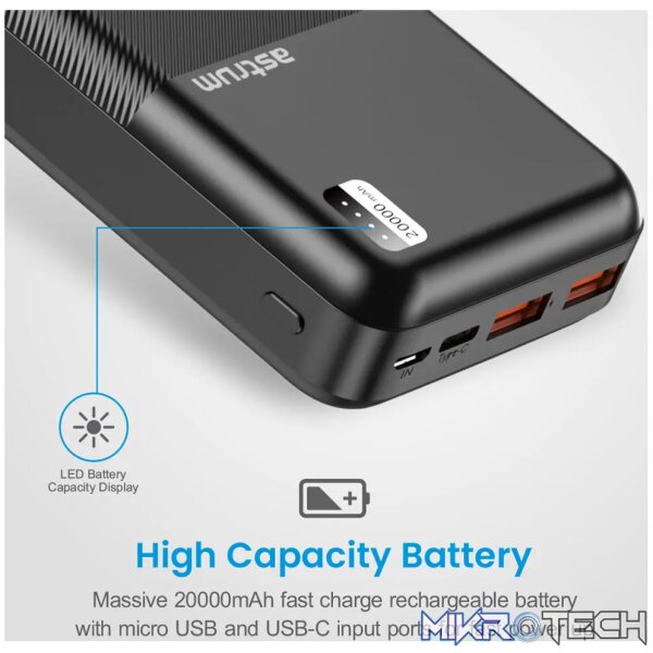 PB255 Dual USB Portable PD20W Fast Charge Power Bank 20000mAh - Image 4