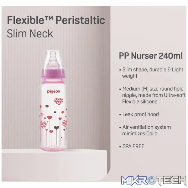 PIGEON FLEXIBLE BOTTLE STD NECK PINK 240ML - Image 2