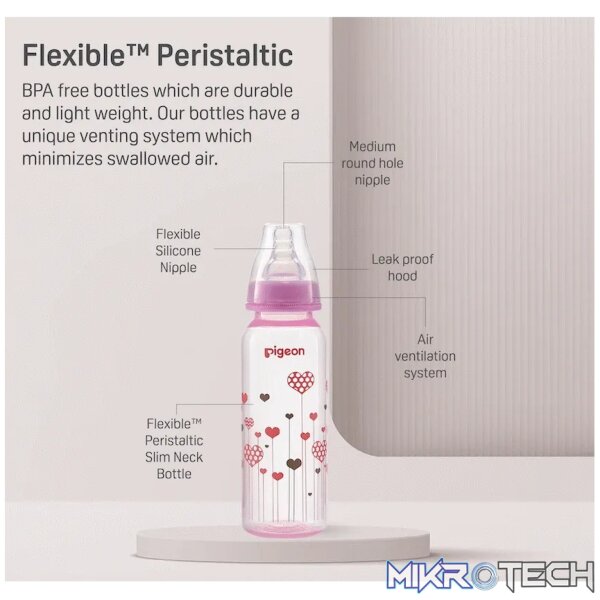 PIGEON FLEXIBLE BOTTLE STD NECK PINK 240ML - Image 4