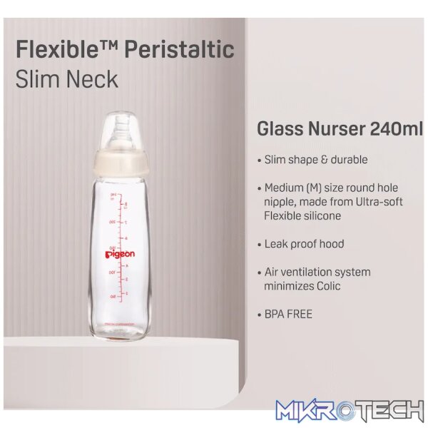 Pigeon Flexible Glass Bottle with Peristaltic Nipple 240ml - Image 2