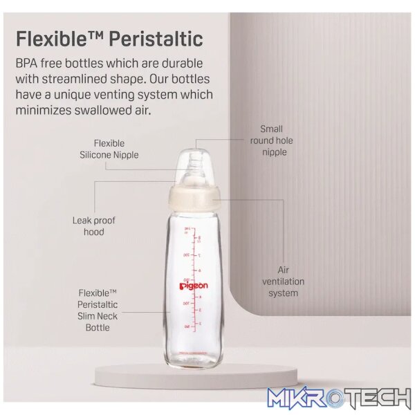 Pigeon Flexible Glass Bottle with Peristaltic Nipple 240ml - Image 4
