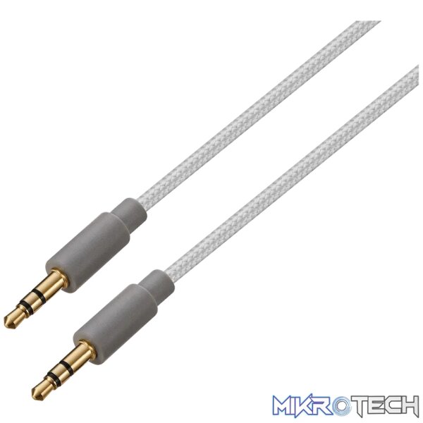 Premio Braided AUX Cable - Silver - 2m Premio Braided AUX Cable - Silver - 2m