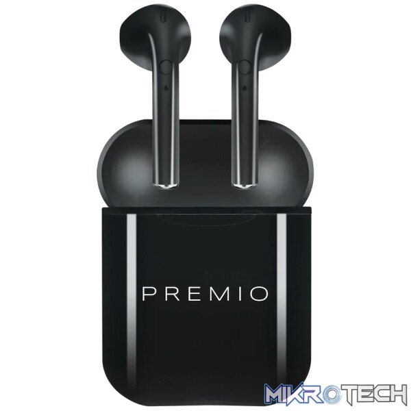 Premio V4 + Series TWS Earphones + Charging Case + Cover - Black with White Cover Premio V4 + Series TWS Earphones + Charging Case + Cover - Black with White Cover