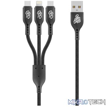 Pro Bass Braided 3-in-1 Charge Cable 1m - Black