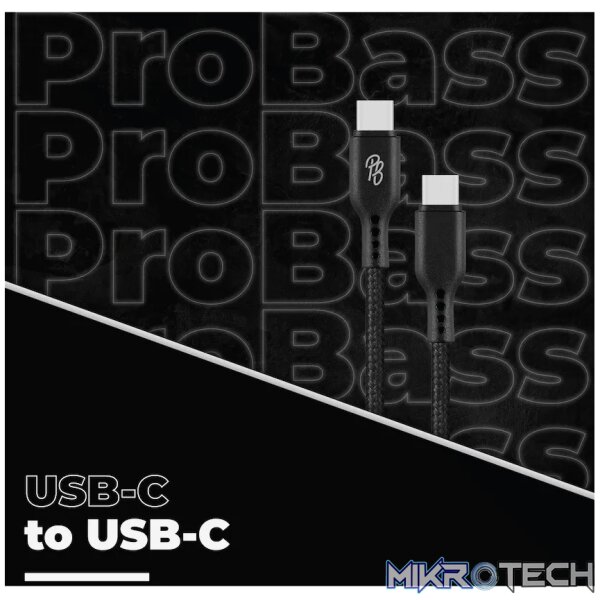 Pro Bass Chord Series 1.2m 30w Type-C to Type-C Braided - Black - Image 3