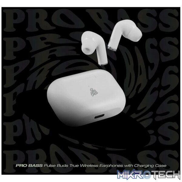 Pro Bass Pulse Buds True Wireless Earphones with Charging Case - White - Image 3